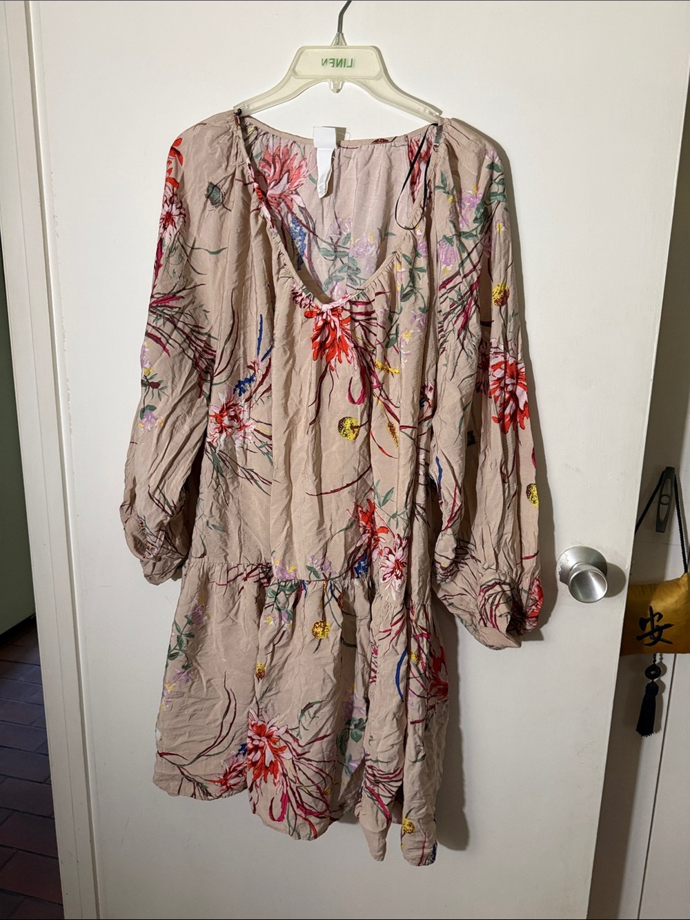H&M Beige Floral Mini Dress with Multi‑Color Print